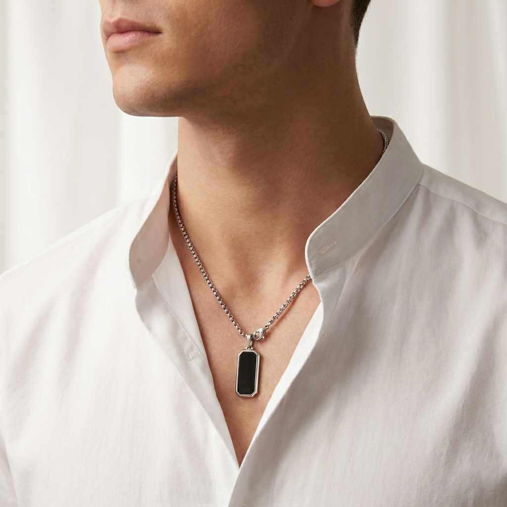 Onyx rectangle tag chain