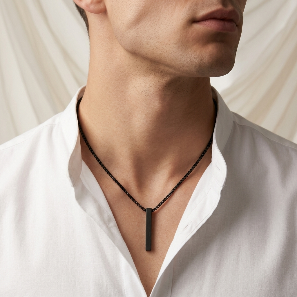 Matte black vertical bar pendant chain