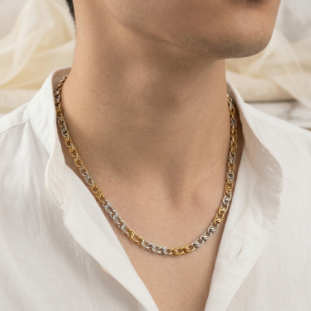 Two-tone dual link chain