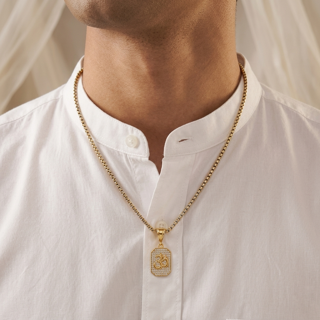 Crystalline Om tag pendant chain