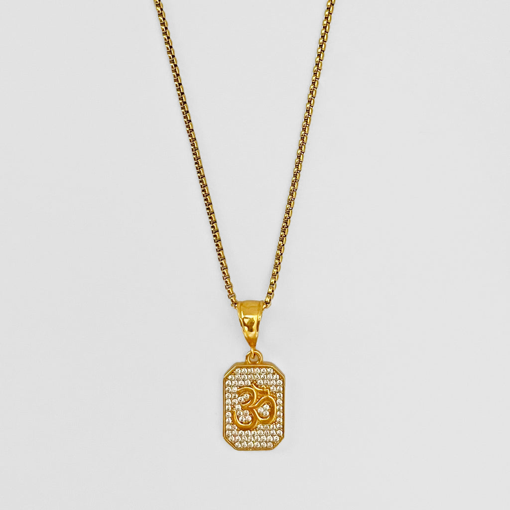 Crystalline Om tag pendant chain