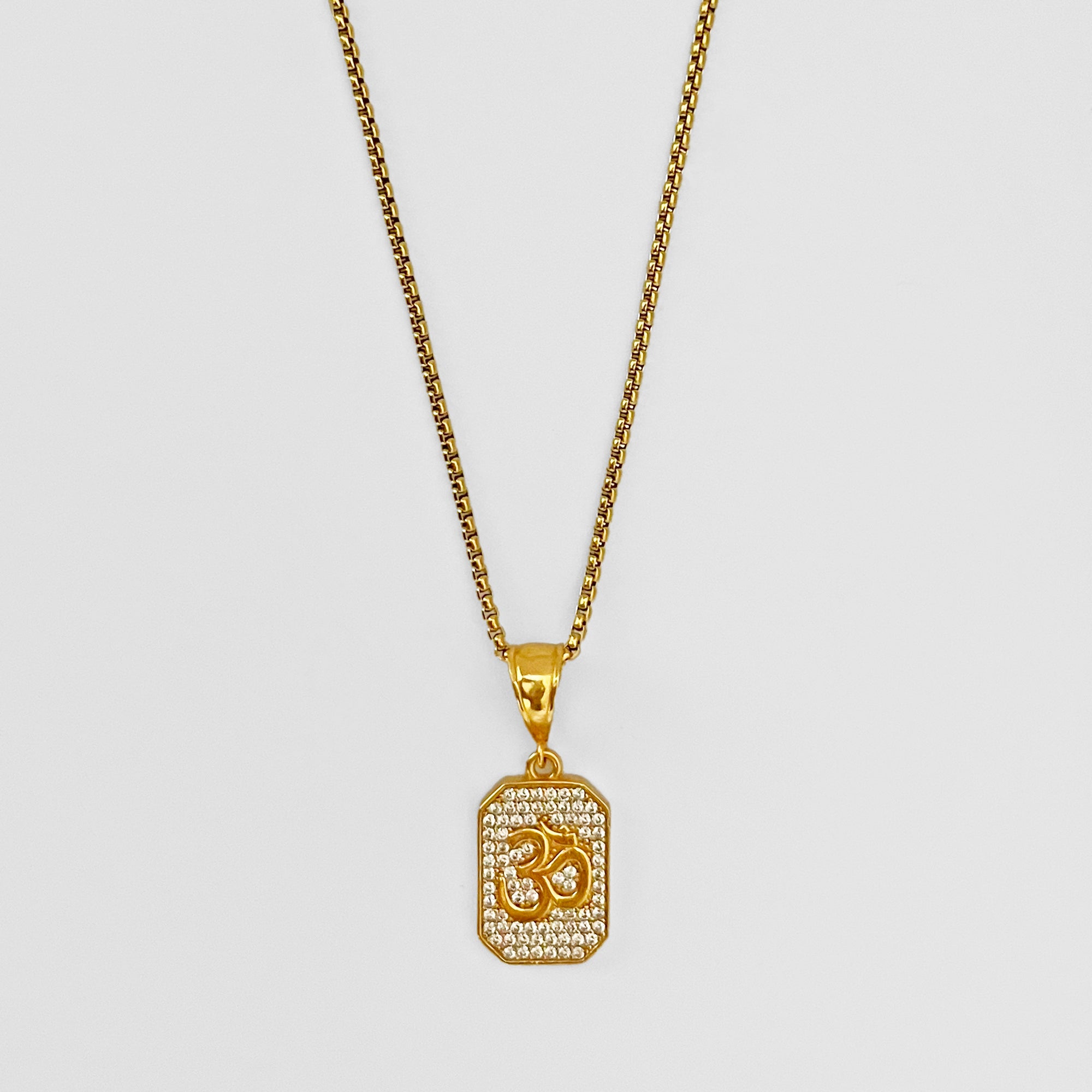 Crystalline Om tag pendant chain