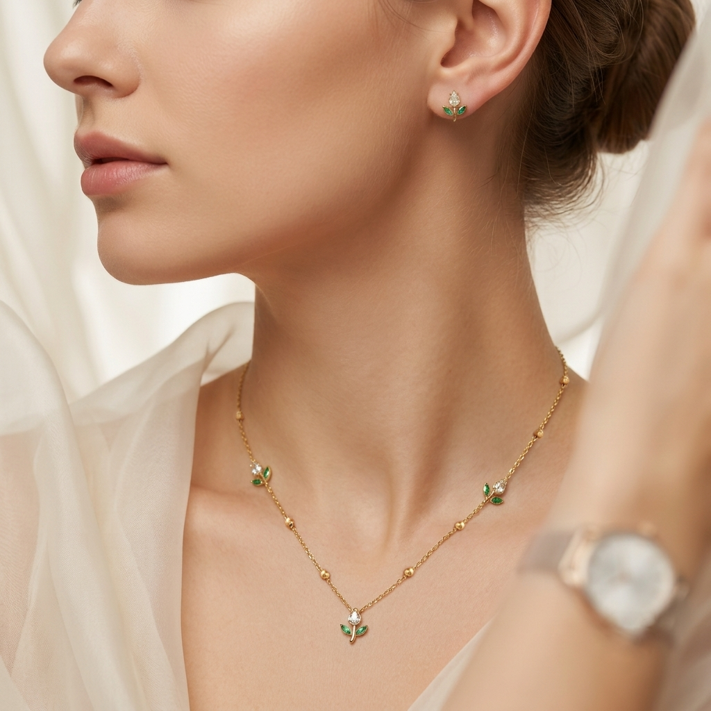 Emerald & Crystal Tulip Set