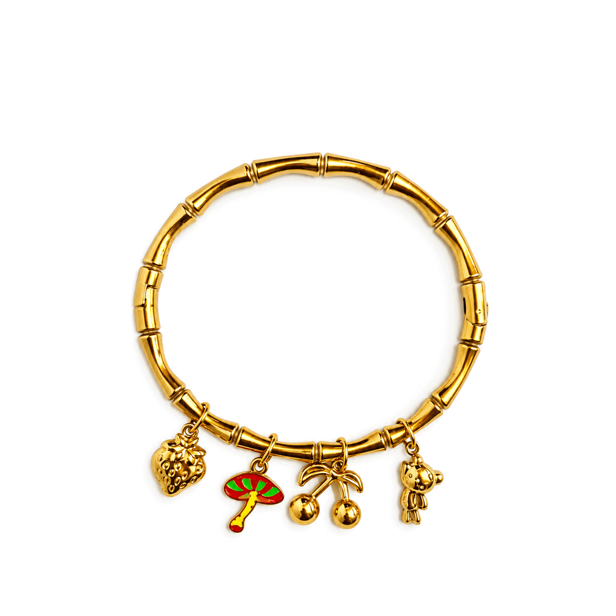 Golden Cherry & Bear Charm Bangle